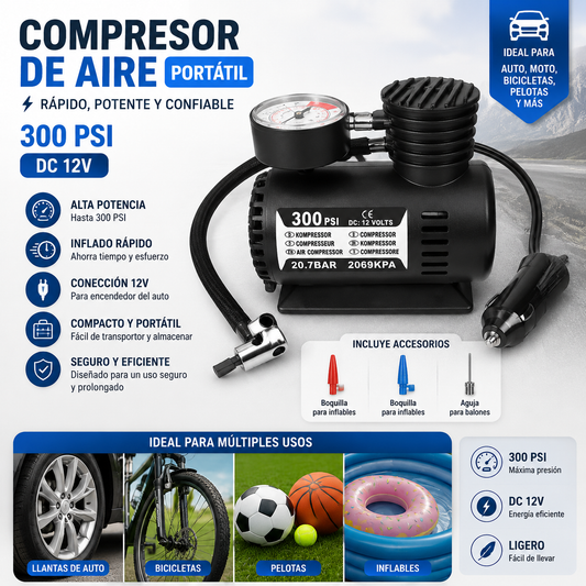 AirGo compresor de aire portátil 300PSI